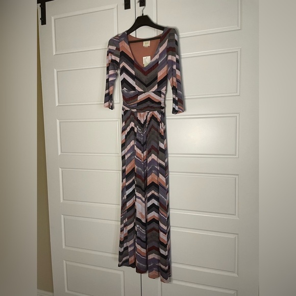 Anthropologie Maeve Novella Chevron Print Maxi Dress 3/4 Sleeves - Picture 4 of 9